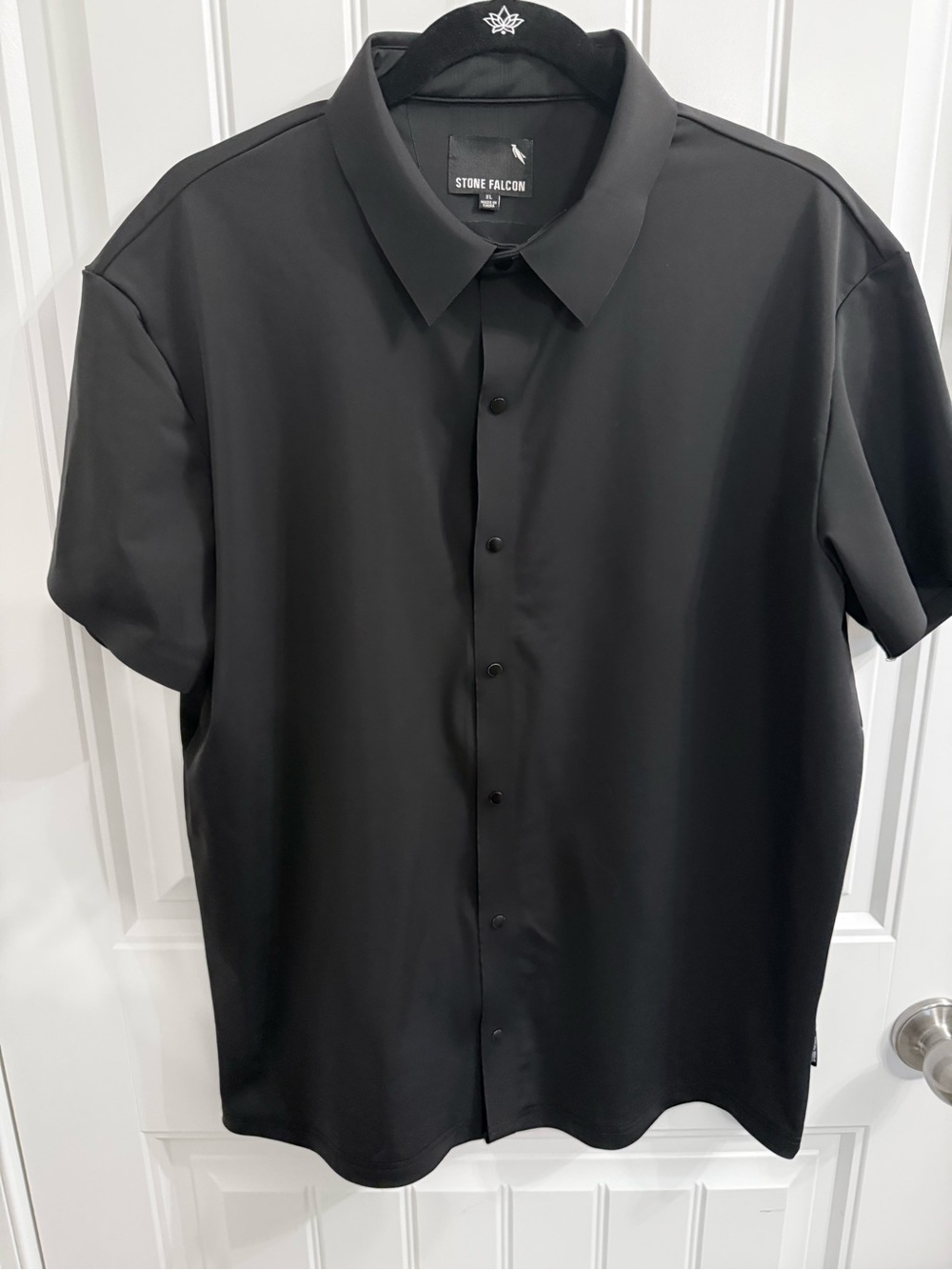Stone Falcon Mens Black Stretch Snap Front Shirt XL Short Sleeve Button Up